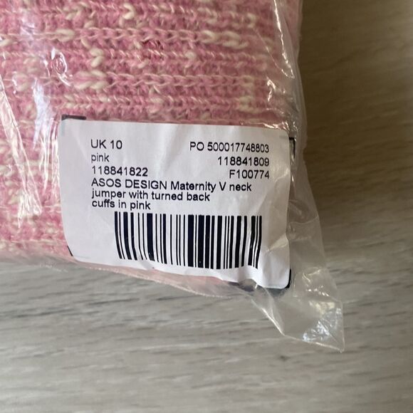 ASOS DESIGN Maternity V-neck sweater with turned-back cuffs in pink 6 NWT in pkg - Picture 6 of 7
